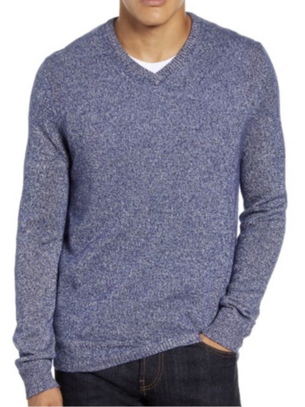 Nordstrom Men’s Shop cashmere and silk V-neck pullover sweater blue XL